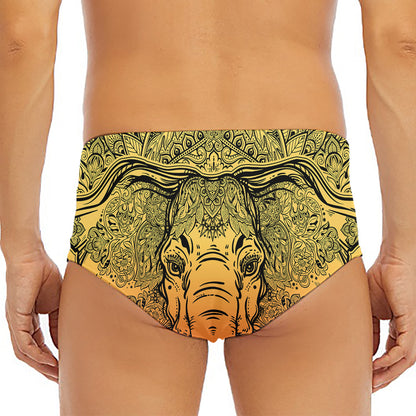 Indian Tribal Spiritual Elephant Print Men's Triangle Swim Briefs