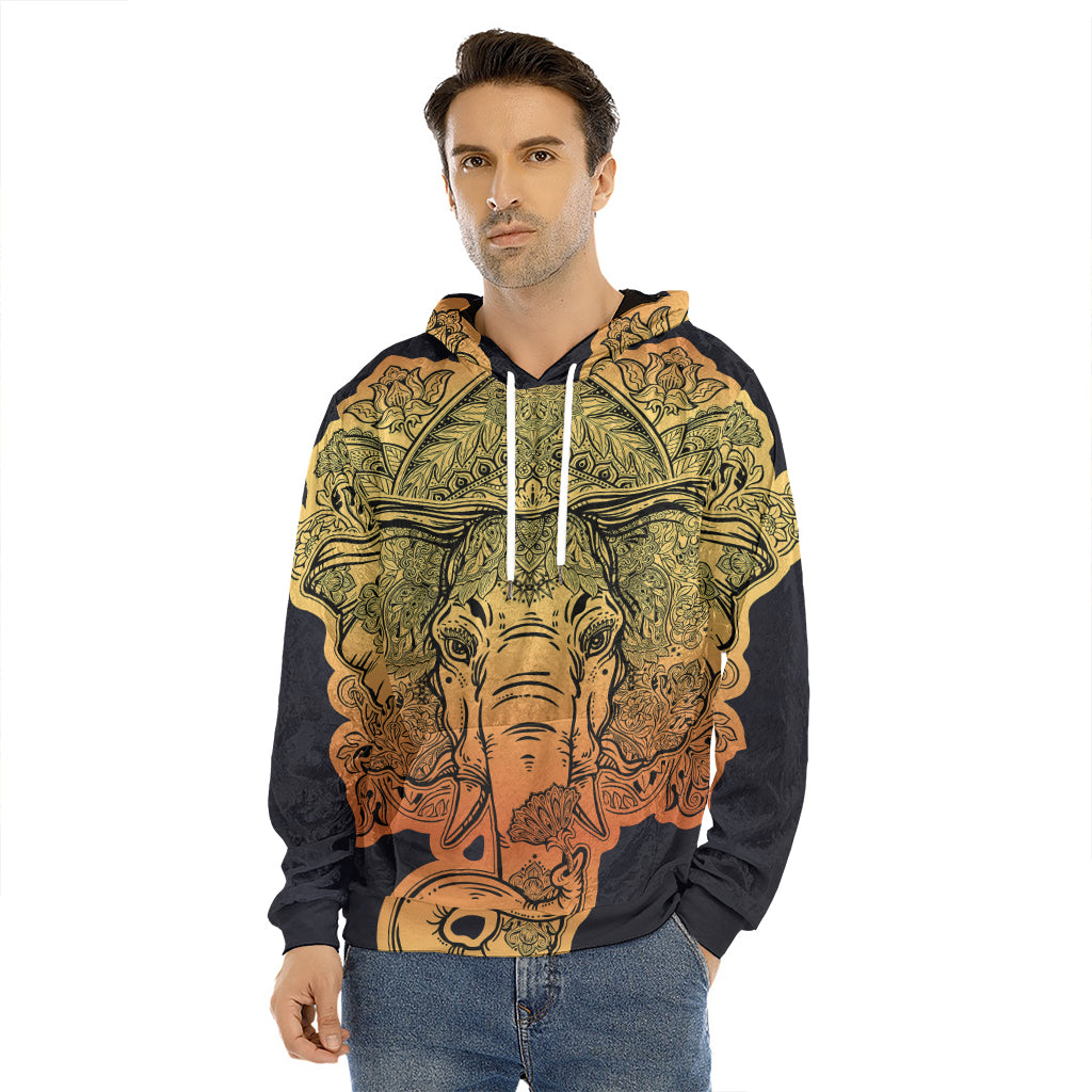 Indian Tribal Spiritual Elephant Print Men's Velvet Pullover Hoodie