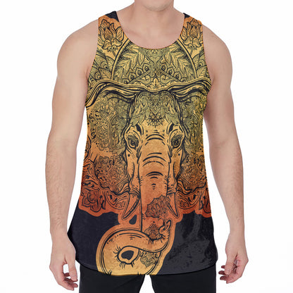 Indian Tribal Spiritual Elephant Print Men's Velvet Tank Top