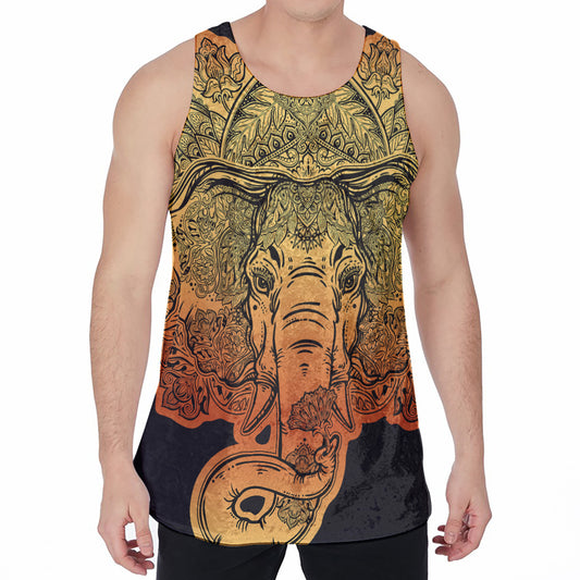 Indian Tribal Spiritual Elephant Print Men's Velvet Tank Top
