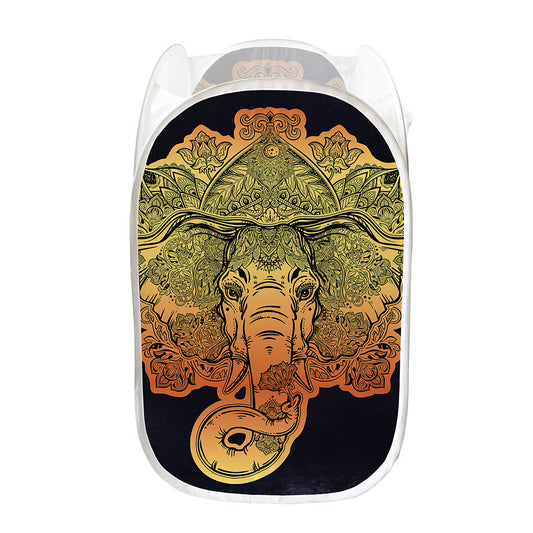 Indian Tribal Spiritual Elephant Print Mesh Laundry Hamper