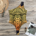 Indian Tribal Spiritual Elephant Print One Shoulder Bodysuit