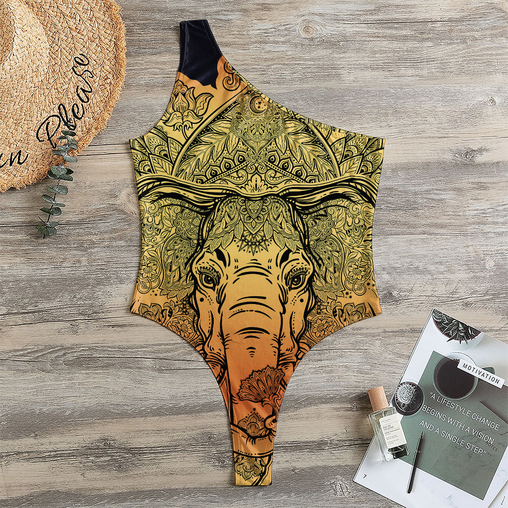 Indian Tribal Spiritual Elephant Print One Shoulder Bodysuit