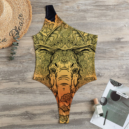 Indian Tribal Spiritual Elephant Print One Shoulder Bodysuit