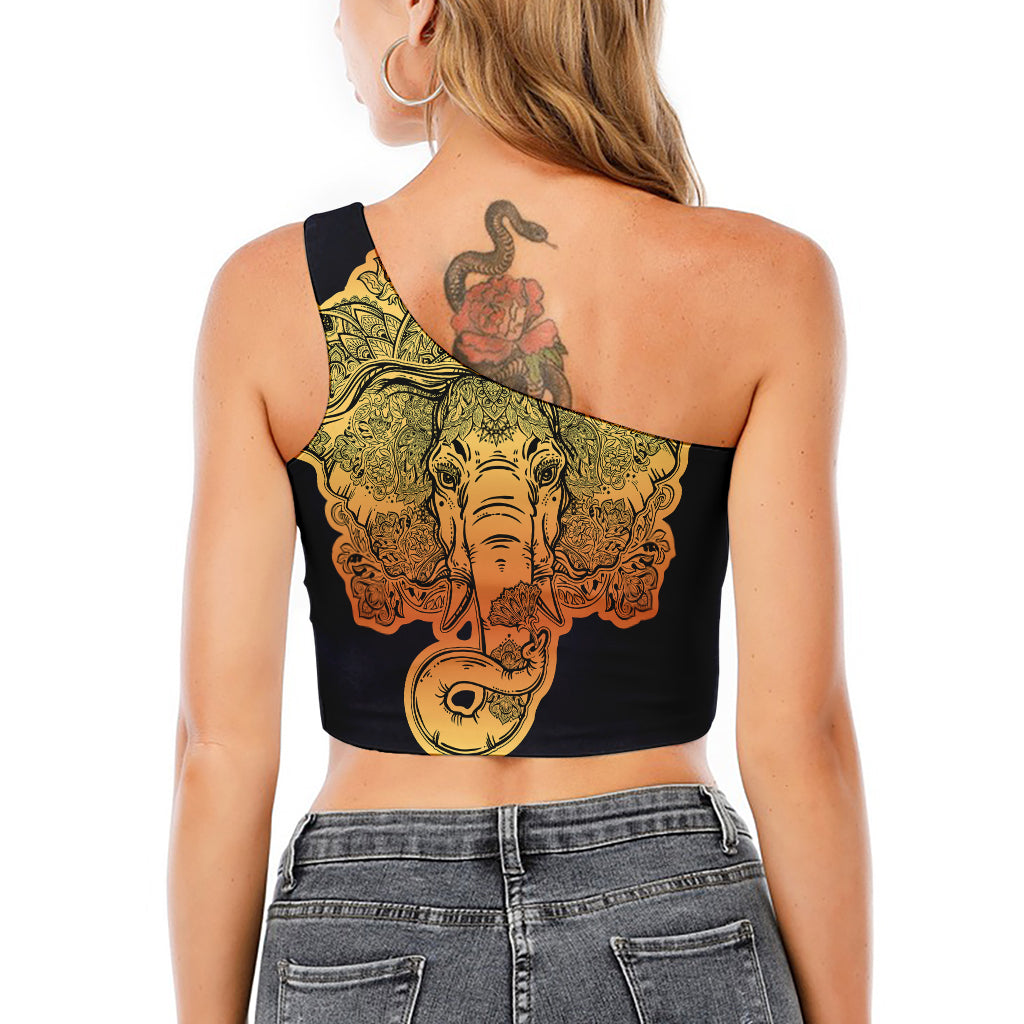 Indian Tribal Spiritual Elephant Print One Shoulder Crop Top