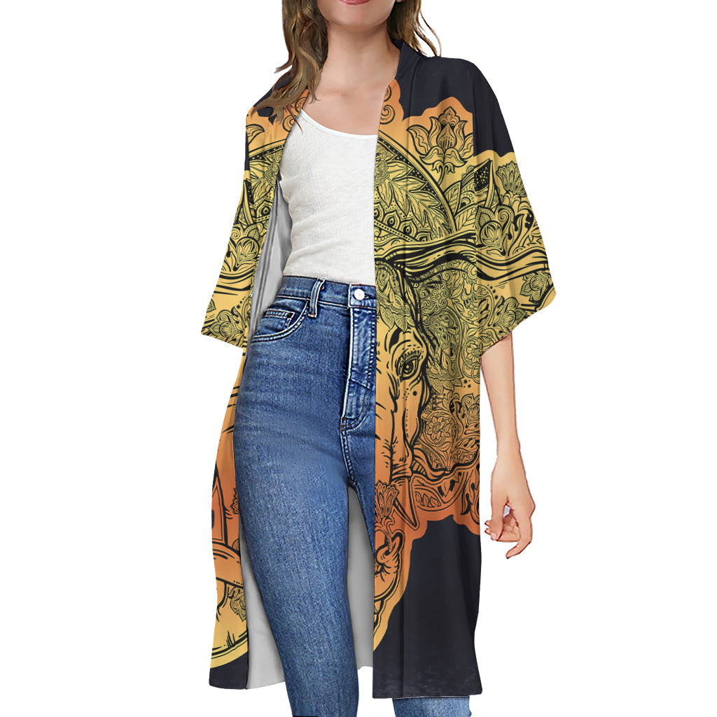 Indian Tribal Spiritual Elephant Print Open Front Beach Cover Up