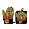 Indian Tribal Spiritual Elephant Print Oven Mitt And Pot Holder Set