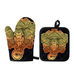 Indian Tribal Spiritual Elephant Print Oven Mitt And Pot Holder Set