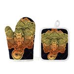 Indian Tribal Spiritual Elephant Print Oven Mitt And Pot Holder Set