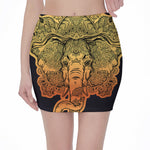Indian Tribal Spiritual Elephant Print Pencil Mini Skirt