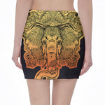 Indian Tribal Spiritual Elephant Print Pencil Mini Skirt