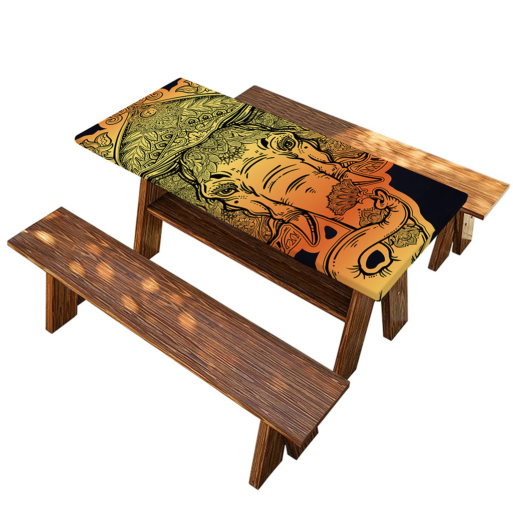 Indian Tribal Spiritual Elephant Print Picnic Table Cover