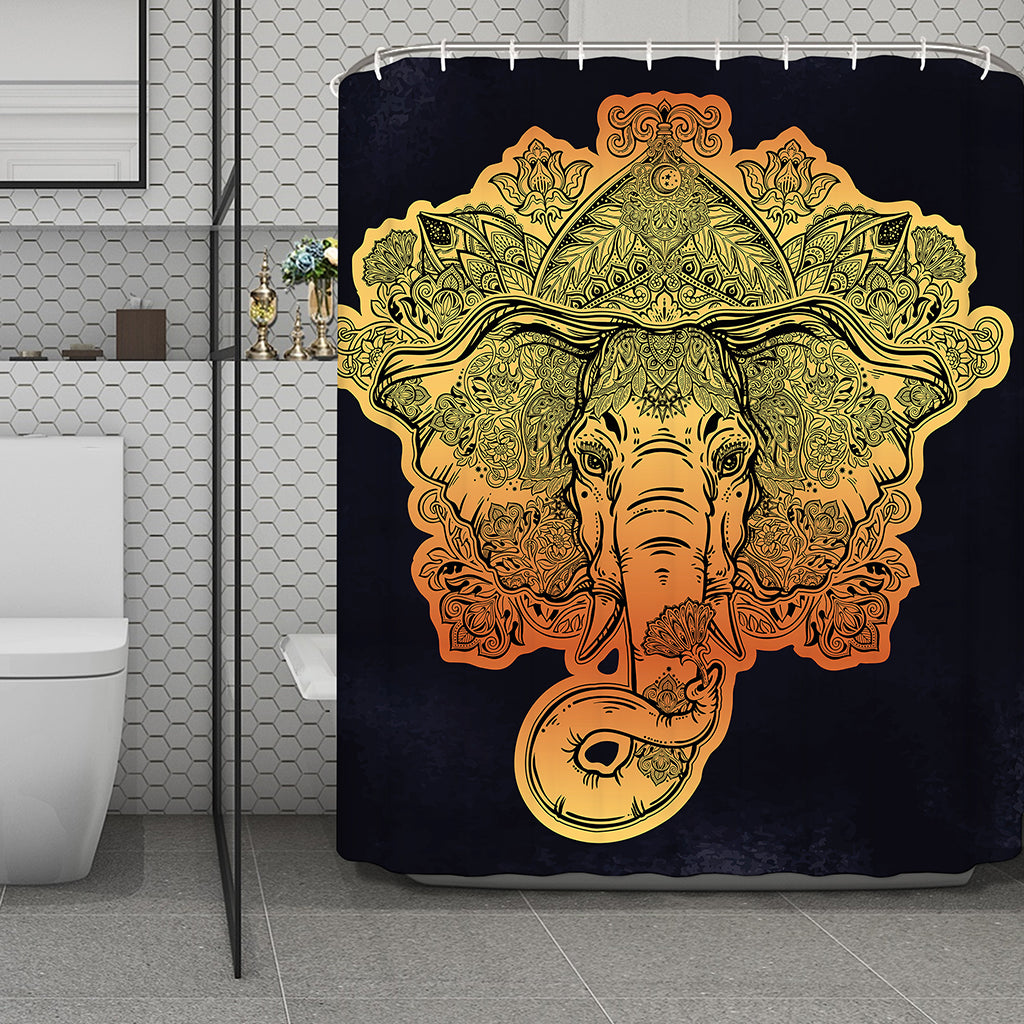 Indian Tribal Spiritual Elephant Print Polyester Shower Curtain