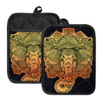 Indian Tribal Spiritual Elephant Print Pot Holders With Pocket