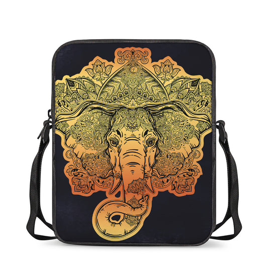 Indian Tribal Spiritual Elephant Print Rectangular Crossbody Bag