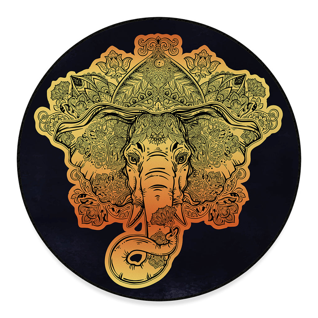 Indian Tribal Spiritual Elephant Print Round Floor Mat