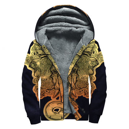 Indian Tribal Spiritual Elephant Print Sherpa Lined Zip Up Hoodie