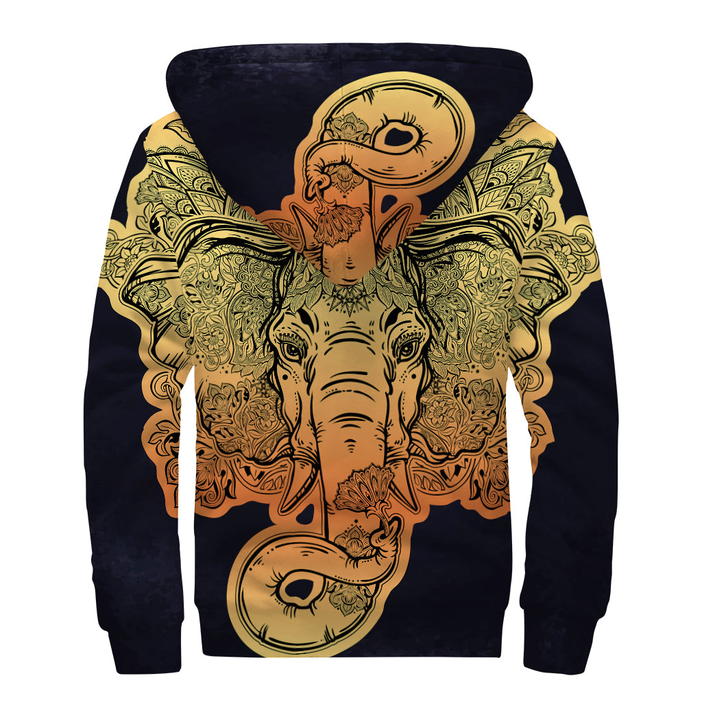 Indian Tribal Spiritual Elephant Print Sherpa Lined Zip Up Hoodie
