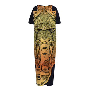 Indian Tribal Spiritual Elephant Print Short Sleeve Long Nightdress