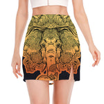 Indian Tribal Spiritual Elephant Print Side Slit Mini Skirt