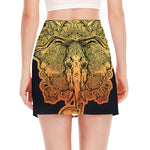 Indian Tribal Spiritual Elephant Print Side Slit Mini Skirt