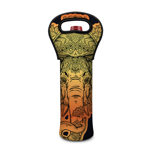 Indian Tribal Spiritual Elephant Print Single Neoprene Wine Tote