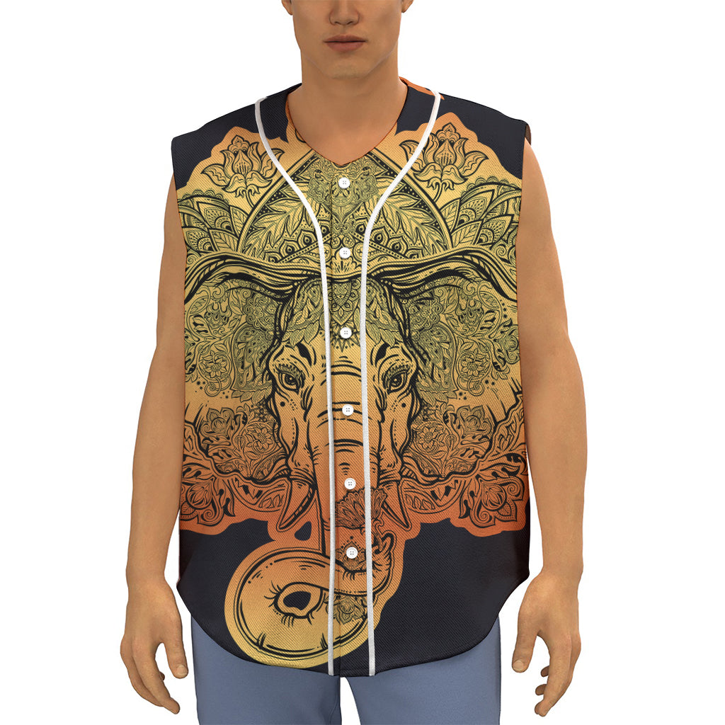 Indian Tribal Spiritual Elephant Print Sleeveless Baseball Jersey