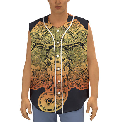 Indian Tribal Spiritual Elephant Print Sleeveless Baseball Jersey