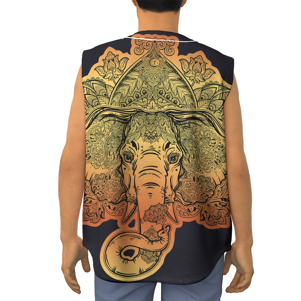 Indian Tribal Spiritual Elephant Print Sleeveless Baseball Jersey