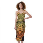 Indian Tribal Spiritual Elephant Print Slim Fit Midi Cami Dress
