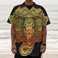 Indian Tribal Spiritual Elephant Print Textured Short Sleeve Shirt
