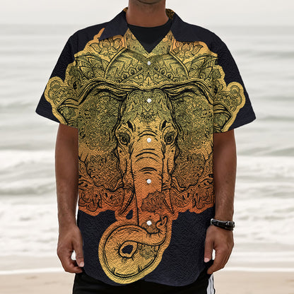 Indian Tribal Spiritual Elephant Print Textured Short Sleeve Shirt