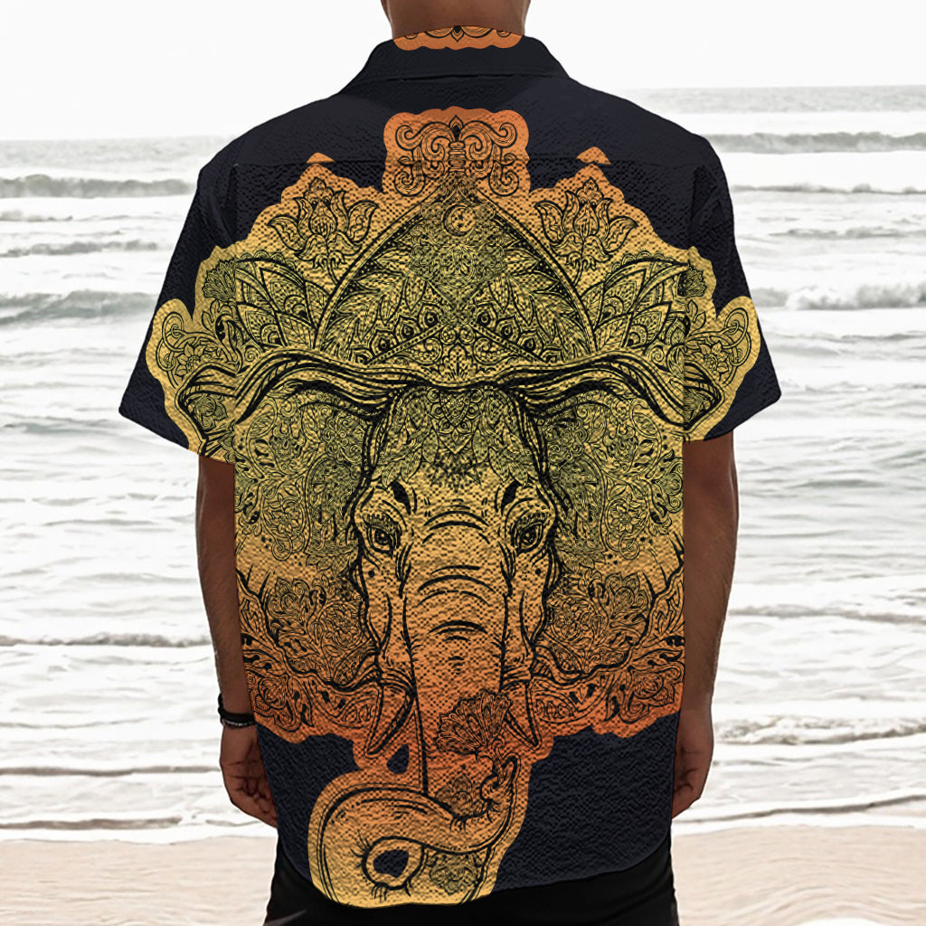 Indian Tribal Spiritual Elephant Print Textured Short Sleeve Shirt