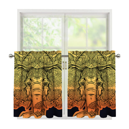 Indian Tribal Spiritual Elephant Print Tier Curtains