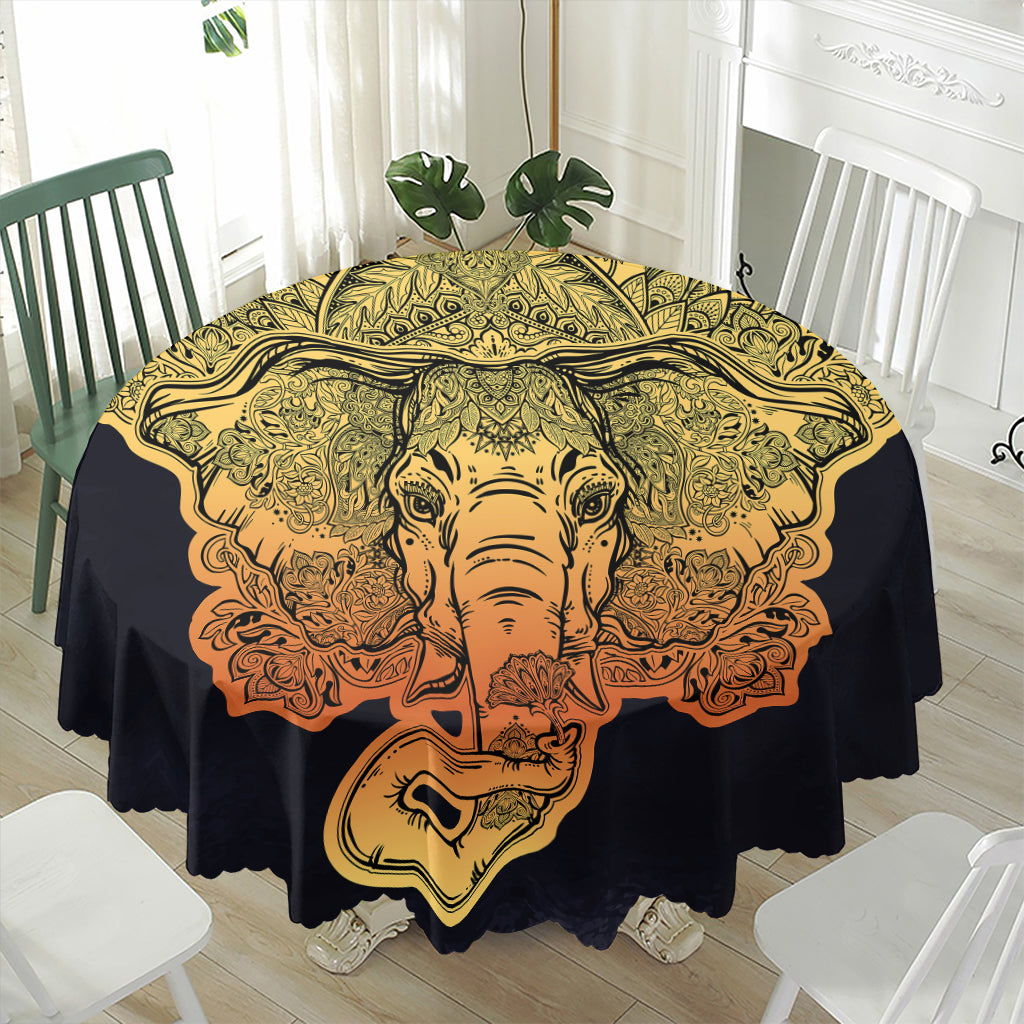 Indian Tribal Spiritual Elephant Print Waterproof Round Tablecloth