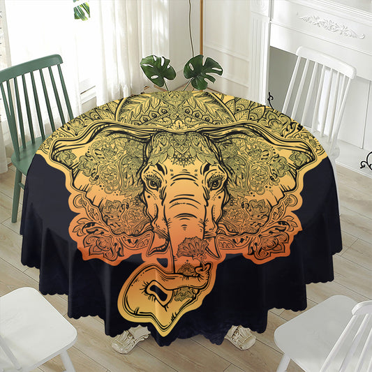 Indian Tribal Spiritual Elephant Print Waterproof Round Tablecloth