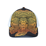 Indian Tribal Spiritual Elephant Print White Mesh Trucker Cap