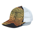 Indian Tribal Spiritual Elephant Print White Mesh Trucker Cap