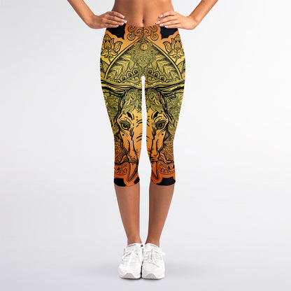 Indian Tribal Spiritual Elephant Print Women's Capri Leggings