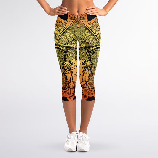Indian Tribal Spiritual Elephant Print Women's Capri Leggings