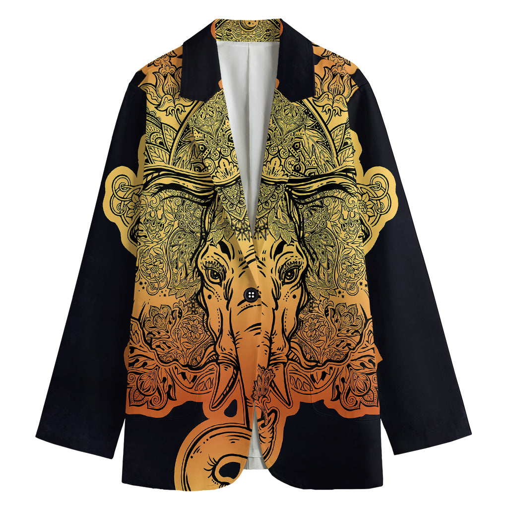 Indian Tribal Spiritual Elephant Print Women's Cotton Blazer