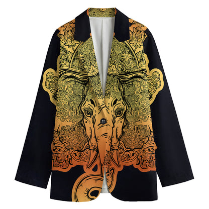 Indian Tribal Spiritual Elephant Print Women's Cotton Blazer