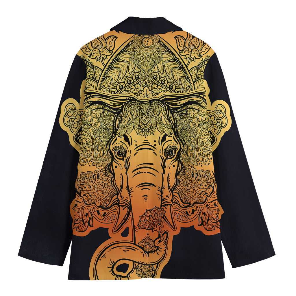 Indian Tribal Spiritual Elephant Print Women's Cotton Blazer