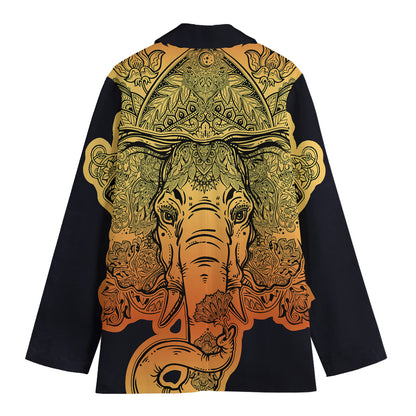 Indian Tribal Spiritual Elephant Print Women's Cotton Blazer