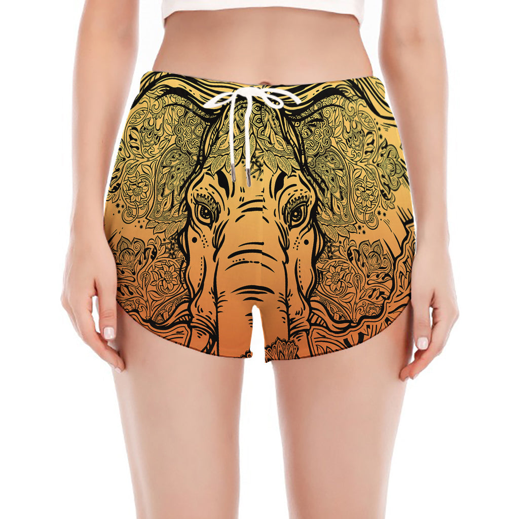 Indian Tribal Spiritual Elephant Print Women's Split Running Shorts