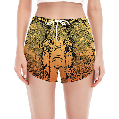 Indian Tribal Spiritual Elephant Print Women's Split Running Shorts