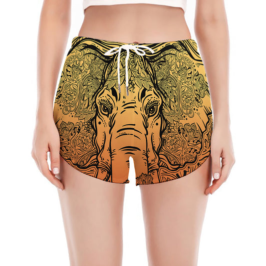 Indian Tribal Spiritual Elephant Print Women's Split Running Shorts