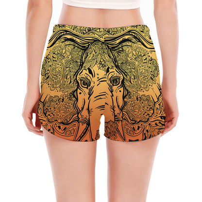 Indian Tribal Spiritual Elephant Print Women's Split Running Shorts