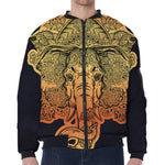 Indian Tribal Spiritual Elephant Print Zip Sleeve Bomber Jacket