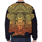 Indian Tribal Spiritual Elephant Print Zip Sleeve Bomber Jacket